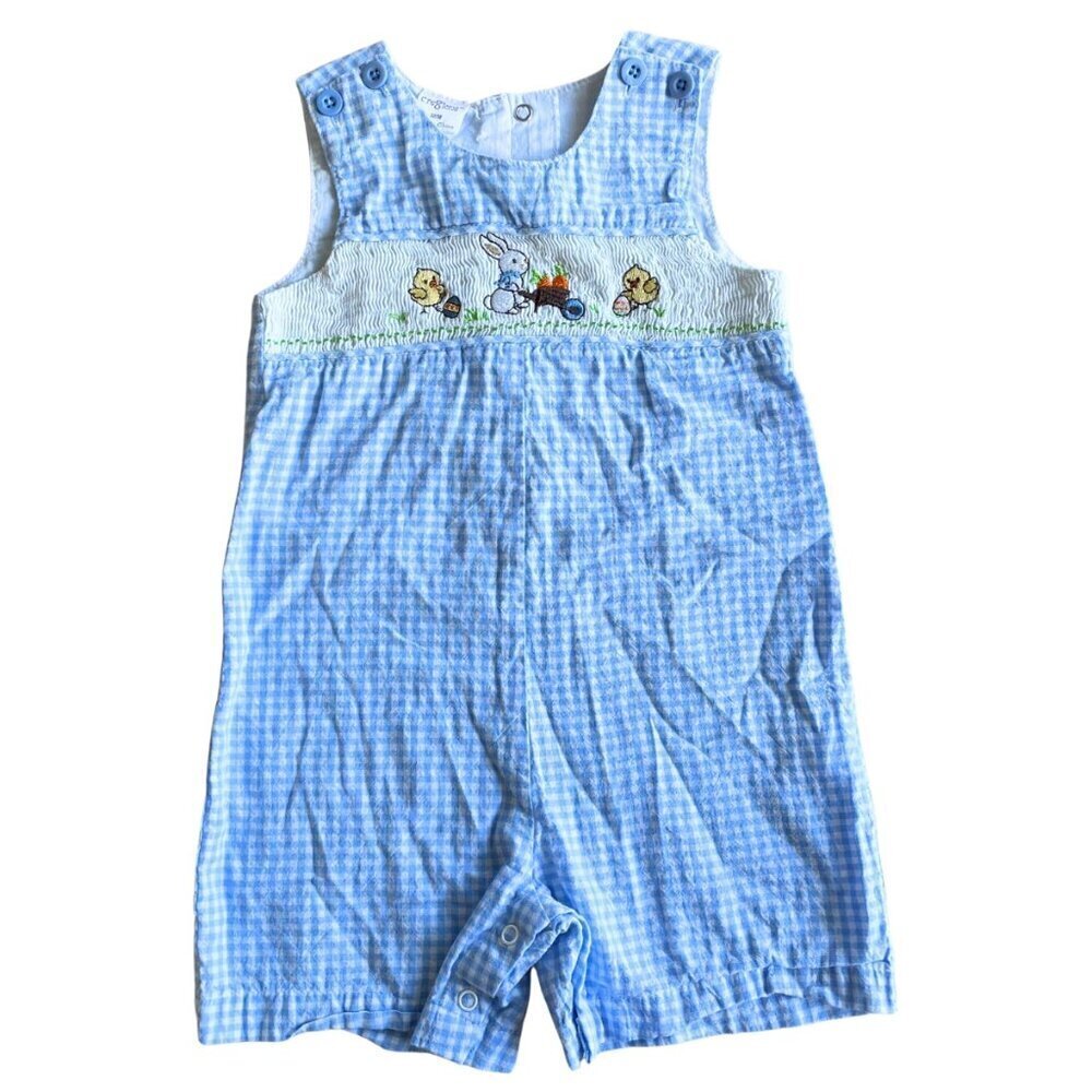 Baby Infant Easter Bunny Chick Spring Blue Smocked Romper - Size 18 Months